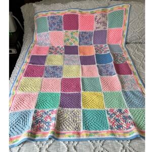 Beautiful NEW Handmade Hand Crochet Baby Granny Square Blanket Multicolor 57x42